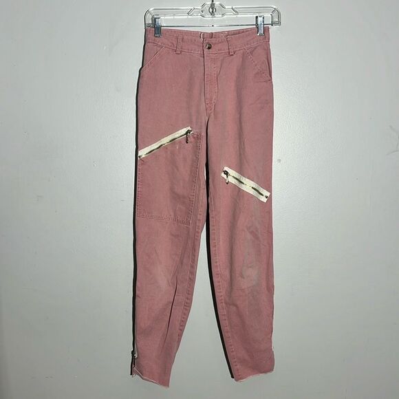 Lemmi pink white random zipper tapered relaxed fit ankle jeans size 25 - Picture 1 of 9